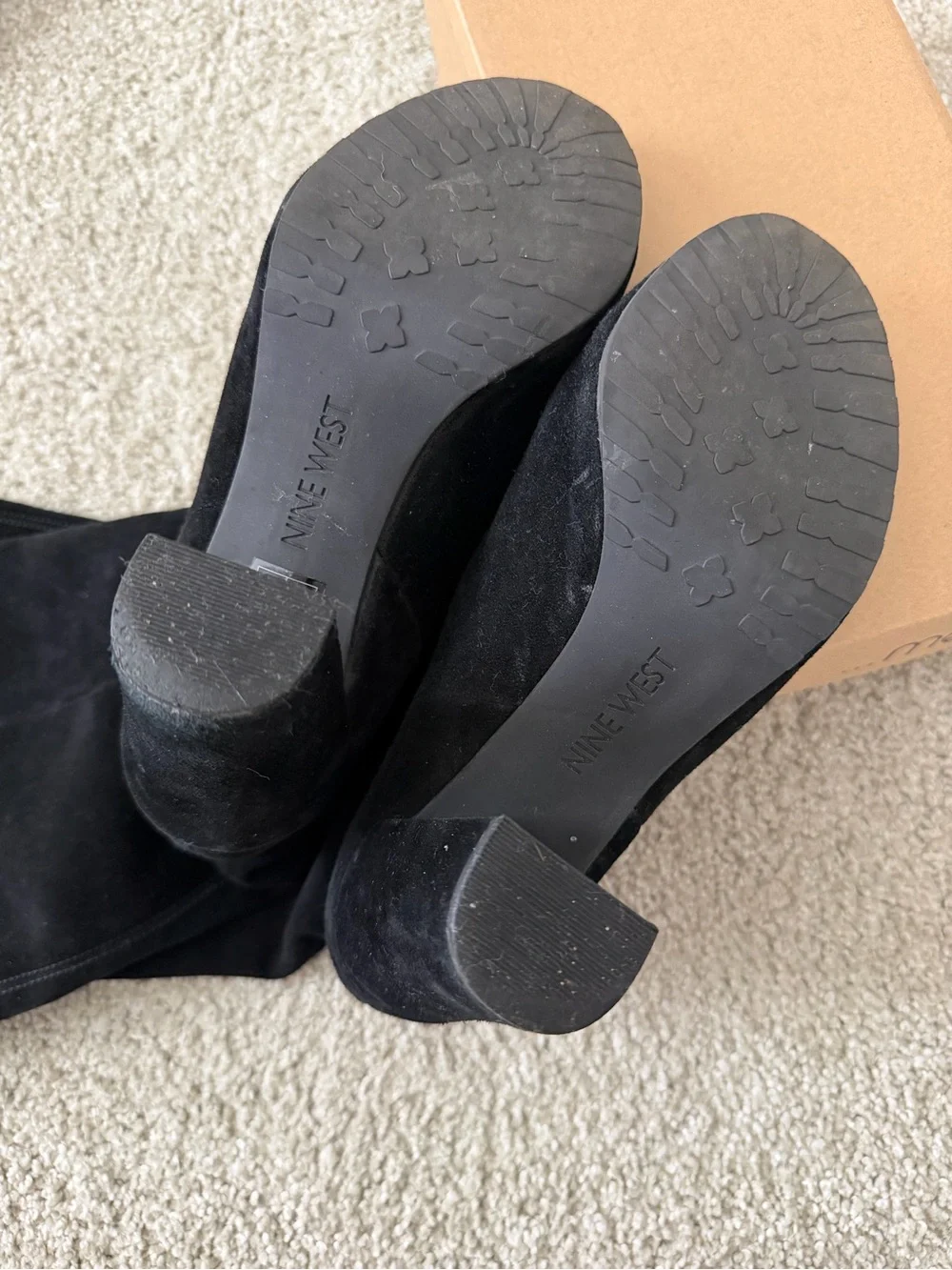 Nine West Black Suede Over-the-Knee Block Heel Boots